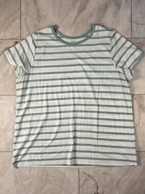 Torrid 3X Green White Striped Tee Classic Fit Short Sleeve Shirt